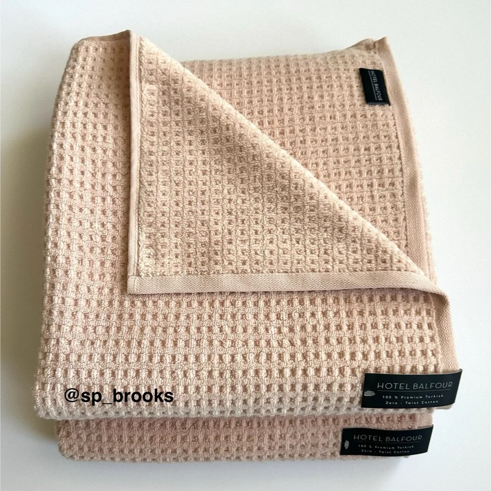 🎁10PC Hotel Balfour Bath Towel Set - Zero Twist Cotton -Waffle- Pale Petal Pink